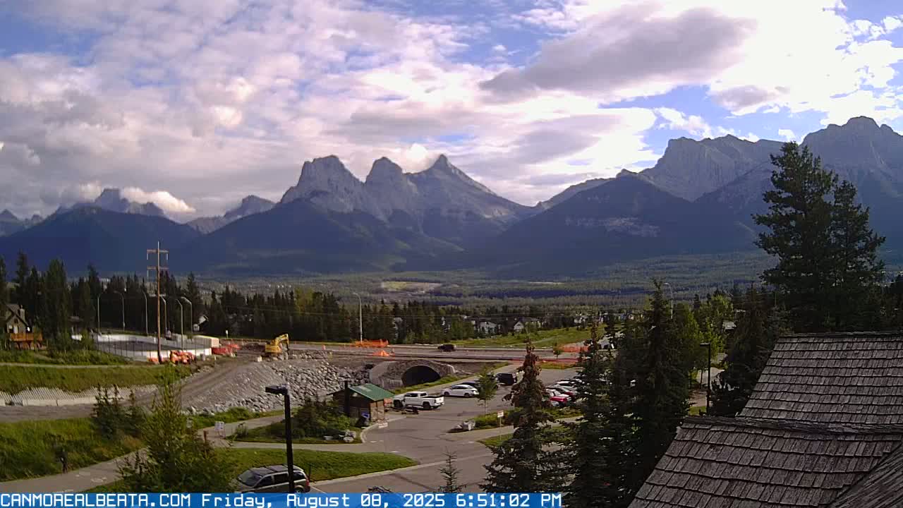 Canmore, Three Sisters Mountains View from Canmore City Live Cam - Canmore, Alberta's Rockies, Alberta, Canada