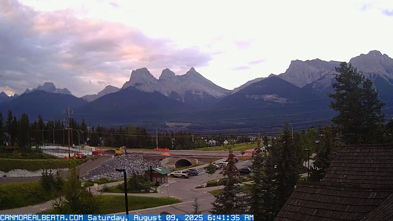 Canmore, Three Sisters Mountains View from Canmore City Live Cam - Canmore, Alberta's Rockies, Alberta, Canada