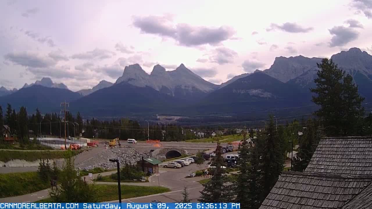 Canmore, Three Sisters Mountains View from Canmore City Live Cam - Canmore, Alberta's Rockies, Alberta, Canada