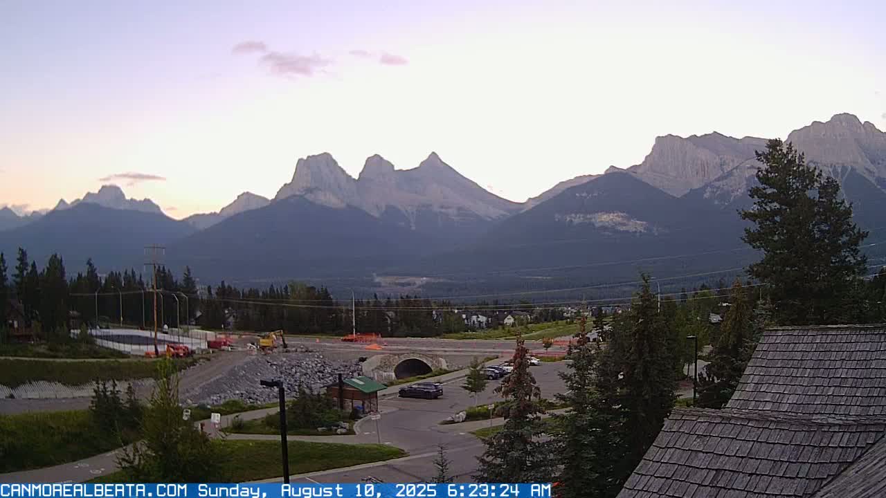 Canmore, Three Sisters Mountains View from Canmore City Live Cam - Canmore, Alberta's Rockies, Alberta, Canada