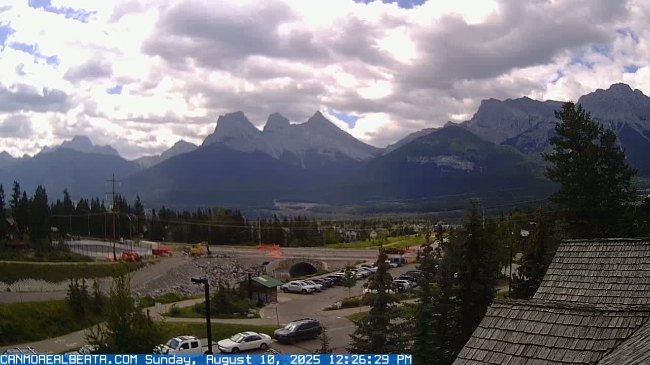 Canmore, Three Sisters Mountains View from Canmore City Live Cam - Canmore, Alberta's Rockies, Alberta, Canada