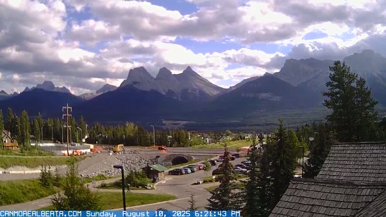 Canmore, Three Sisters Mountains View from Canmore City Live Cam - Canmore, Alberta's Rockies, Alberta, Canada