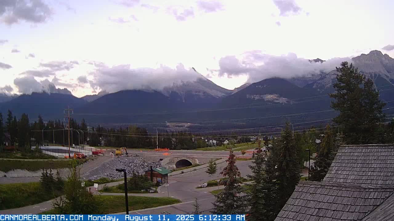 Canmore, Three Sisters Mountains View from Canmore City Live Cam - Canmore, Alberta's Rockies, Alberta, Canada