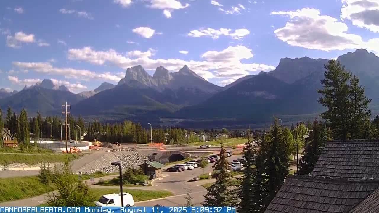 Canmore, Three Sisters Mountains View from Canmore City Live Cam - Canmore, Alberta's Rockies, Alberta, Canada