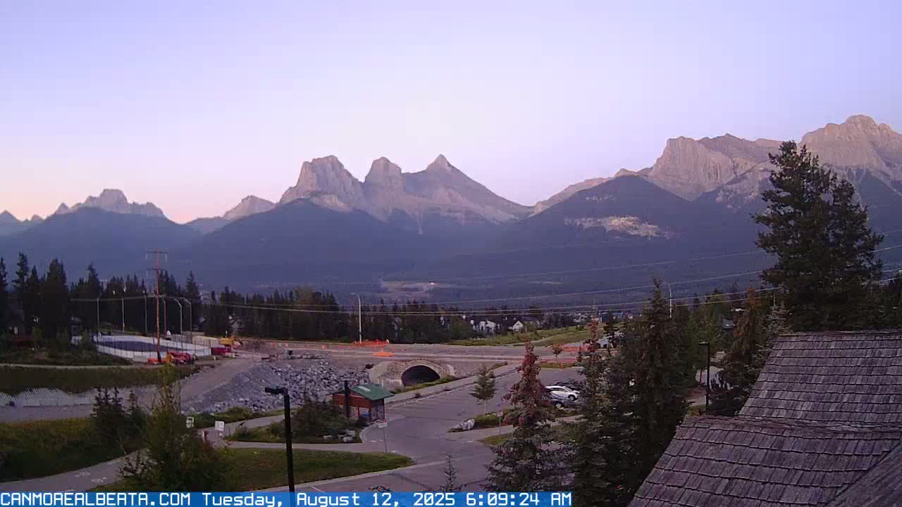 Canmore, Three Sisters Mountains View from Canmore City Live Cam - Canmore, Alberta's Rockies, Alberta, Canada