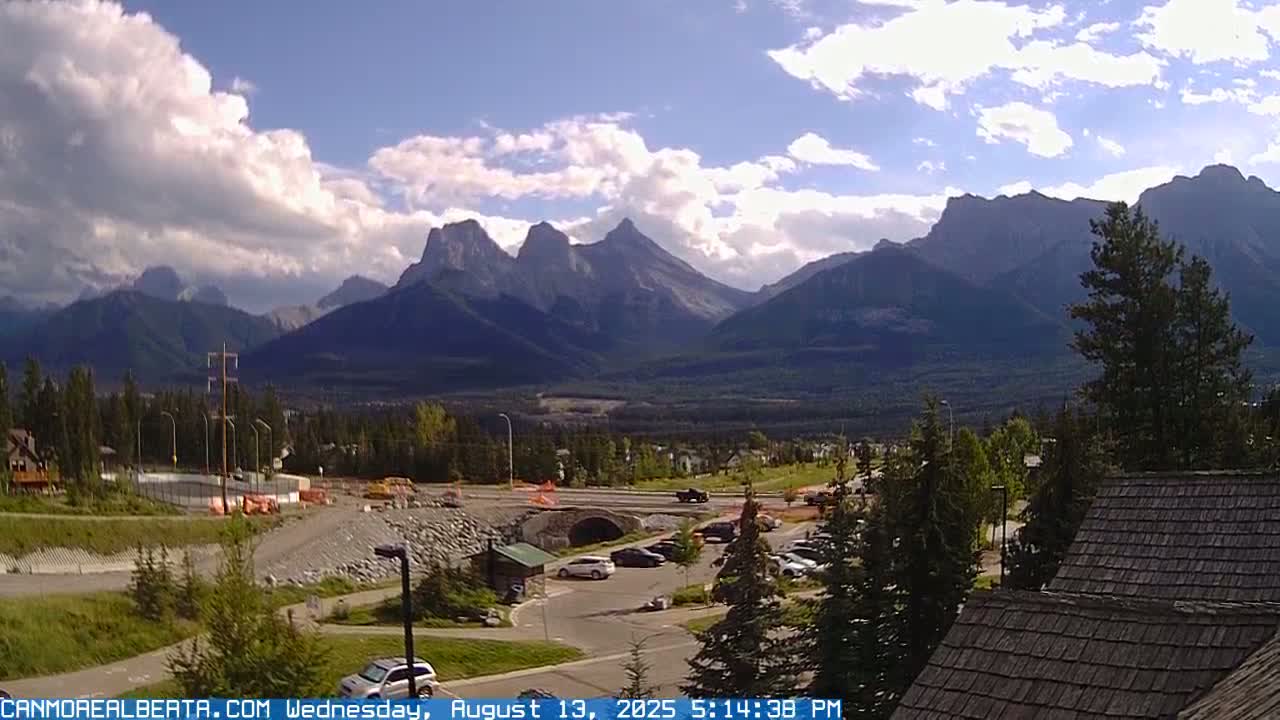 Canmore, Three Sisters Mountains View from Canmore City Live Cam - Canmore, Alberta's Rockies, Alberta, Canada