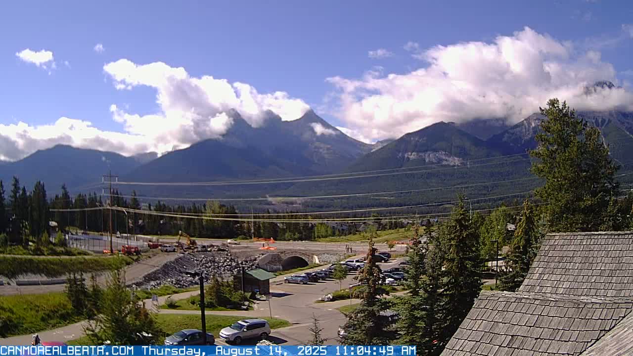 Canmore, Three Sisters Mountains View from Canmore City Live Cam - Canmore, Alberta's Rockies, Alberta, Canada