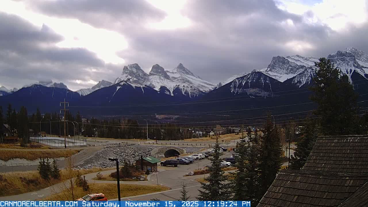 Canmore, Three Sisters Mountains View from Canmore City Live Cam - Canmore, Alberta's Rockies, Alberta, Canada