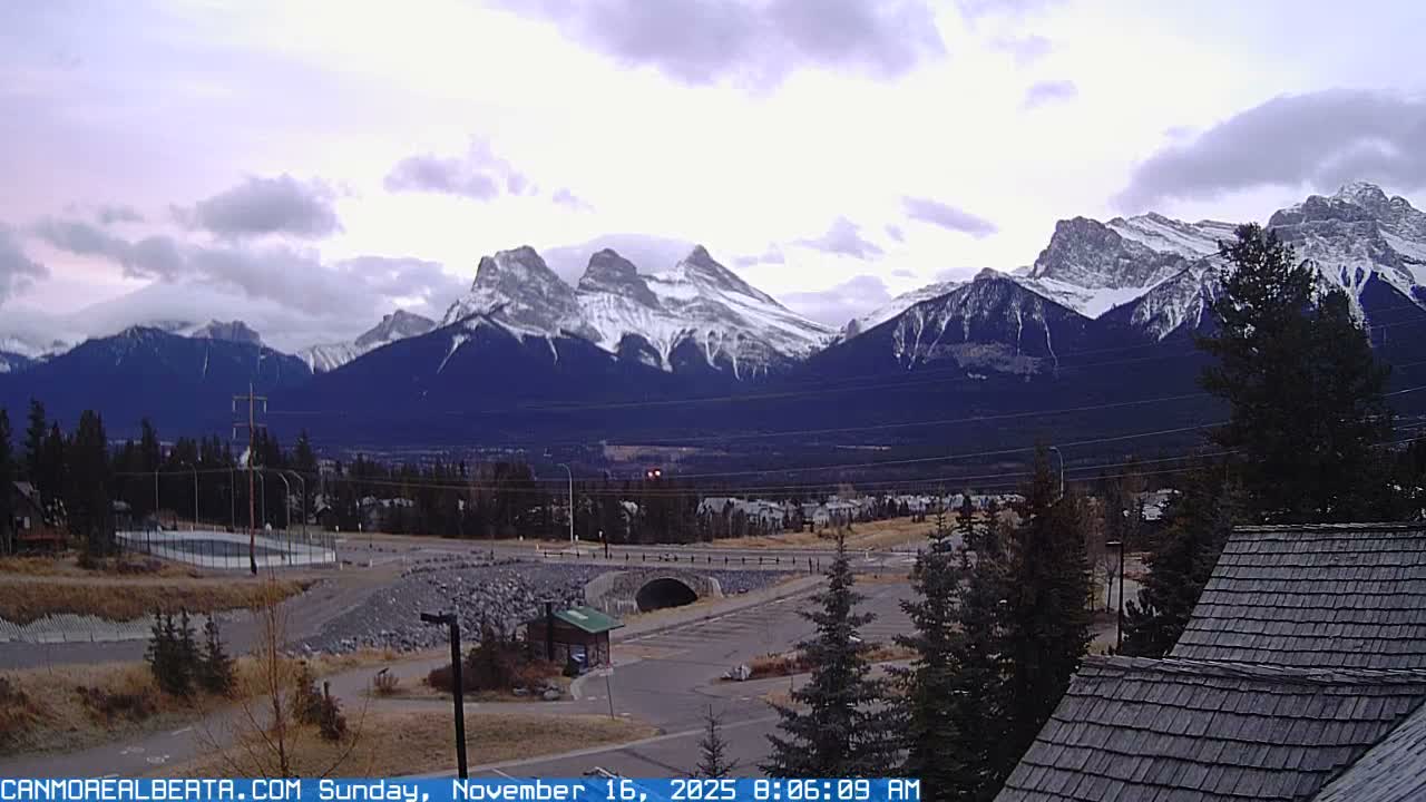Canmore, Three Sisters Mountains View from Canmore City Live Cam - Canmore, Alberta's Rockies, Alberta, Canada