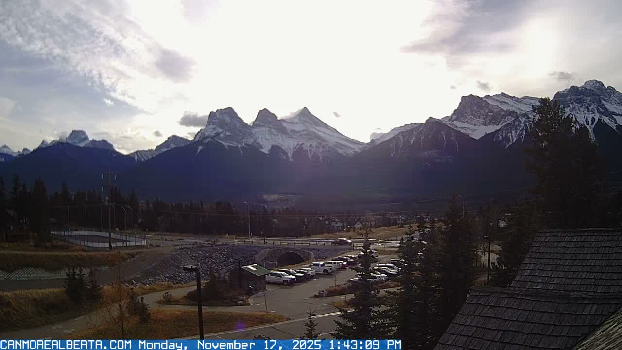Canmore, Three Sisters Mountains View from Canmore City Live Cam - Canmore, Alberta's Rockies, Alberta, Canada