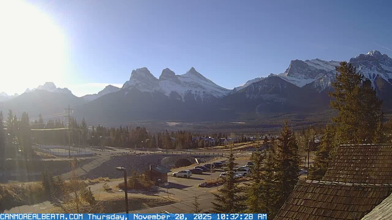 Canmore, Three Sisters Mountains View from Canmore City Live Cam - Canmore, Alberta's Rockies, Alberta, Canada