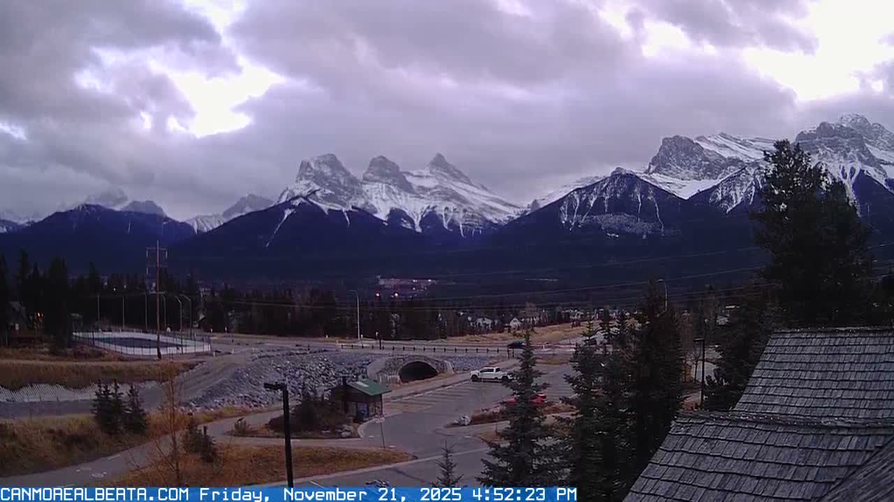 Canmore, Three Sisters Mountains View from Canmore City Live Cam - Canmore, Alberta's Rockies, Alberta, Canada