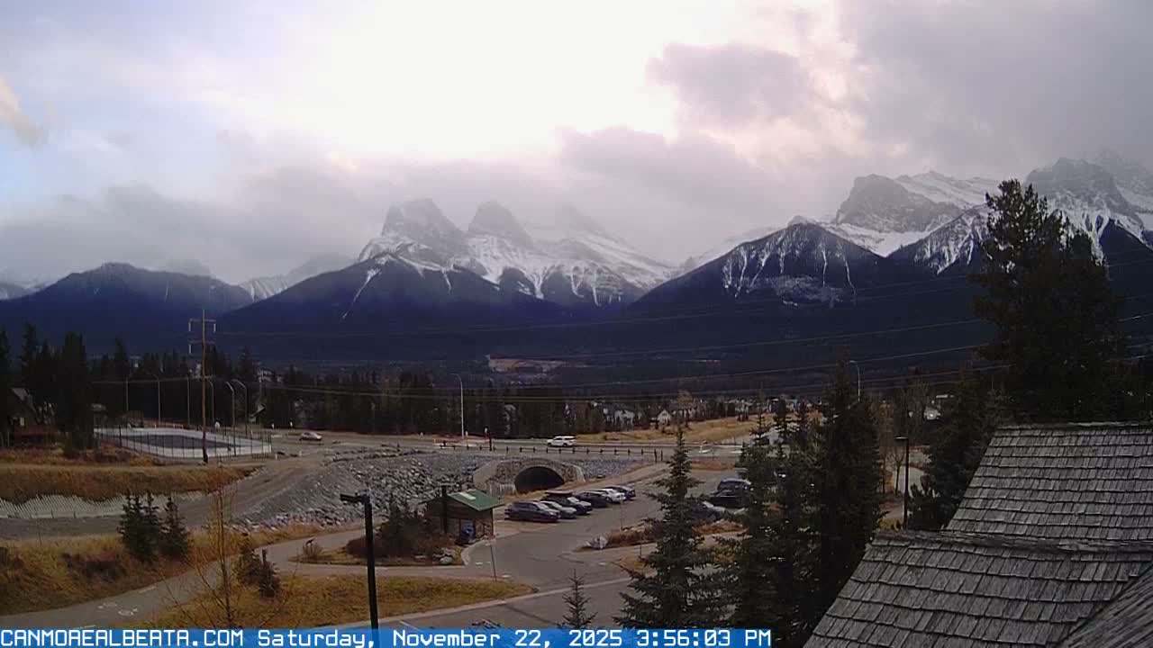 Canmore, Three Sisters Mountains View from Canmore City Live Cam - Canmore, Alberta's Rockies, Alberta, Canada
