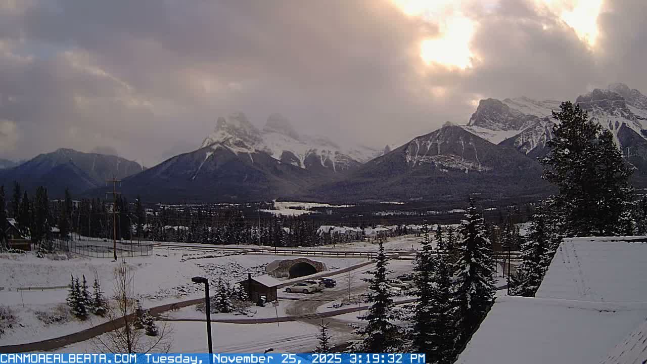 Canmore, Three Sisters Mountains View from Canmore City Live Cam - Canmore, Alberta's Rockies, Alberta, Canada