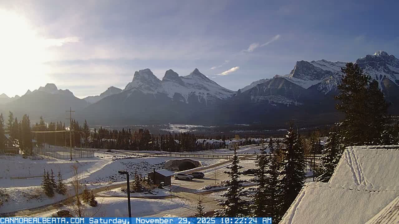 Canmore, Three Sisters Mountains View from Canmore City Live Cam - Canmore, Alberta's Rockies, Alberta, Canada