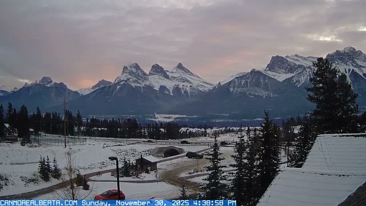 Canmore, Three Sisters Mountains View from Canmore City Live Cam - Canmore, Alberta's Rockies, Alberta, Canada