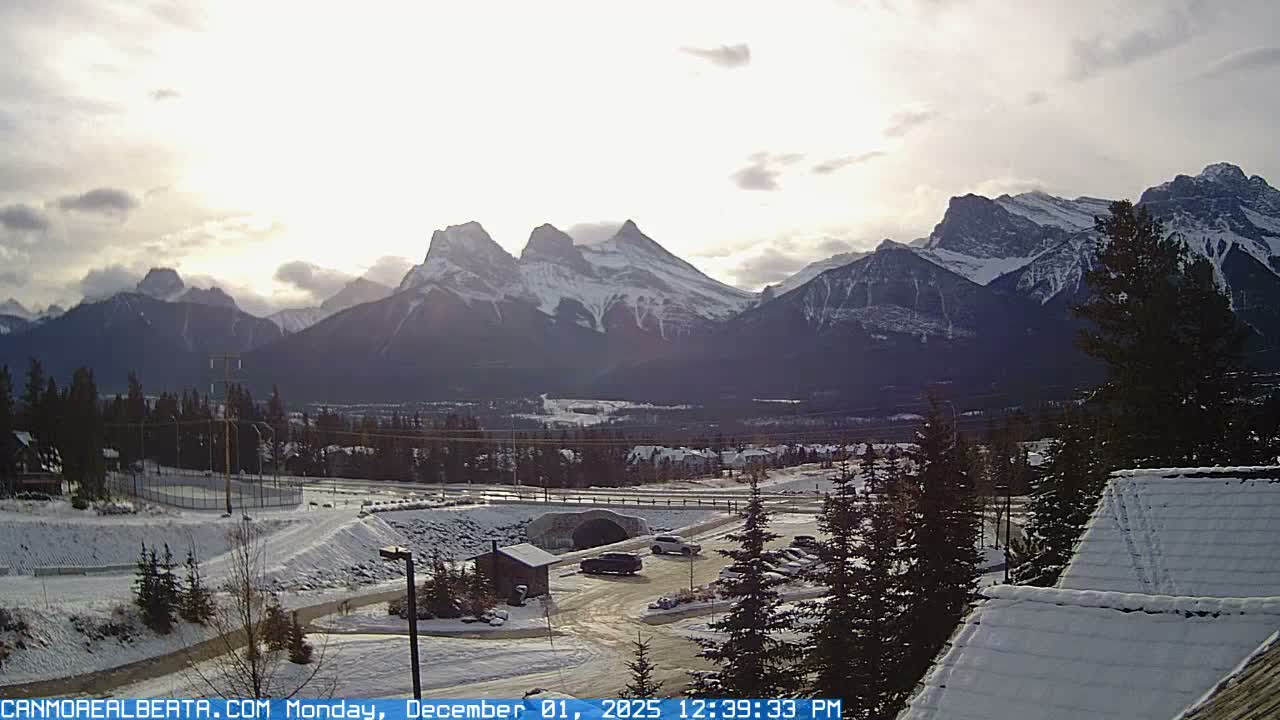 Canmore, Three Sisters Mountains View from Canmore City Live Cam - Canmore, Alberta's Rockies, Alberta, Canada