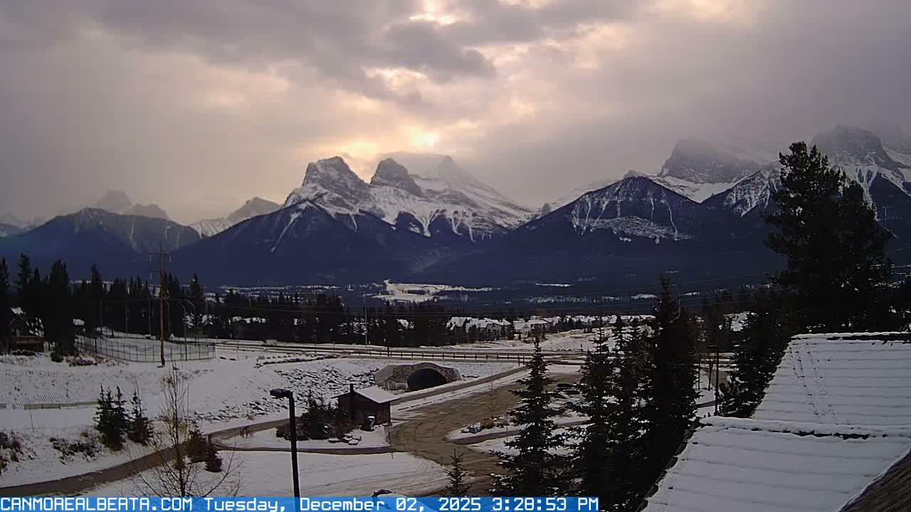 Canmore, Three Sisters Mountains View from Canmore City Live Cam - Canmore, Alberta's Rockies, Alberta, Canada