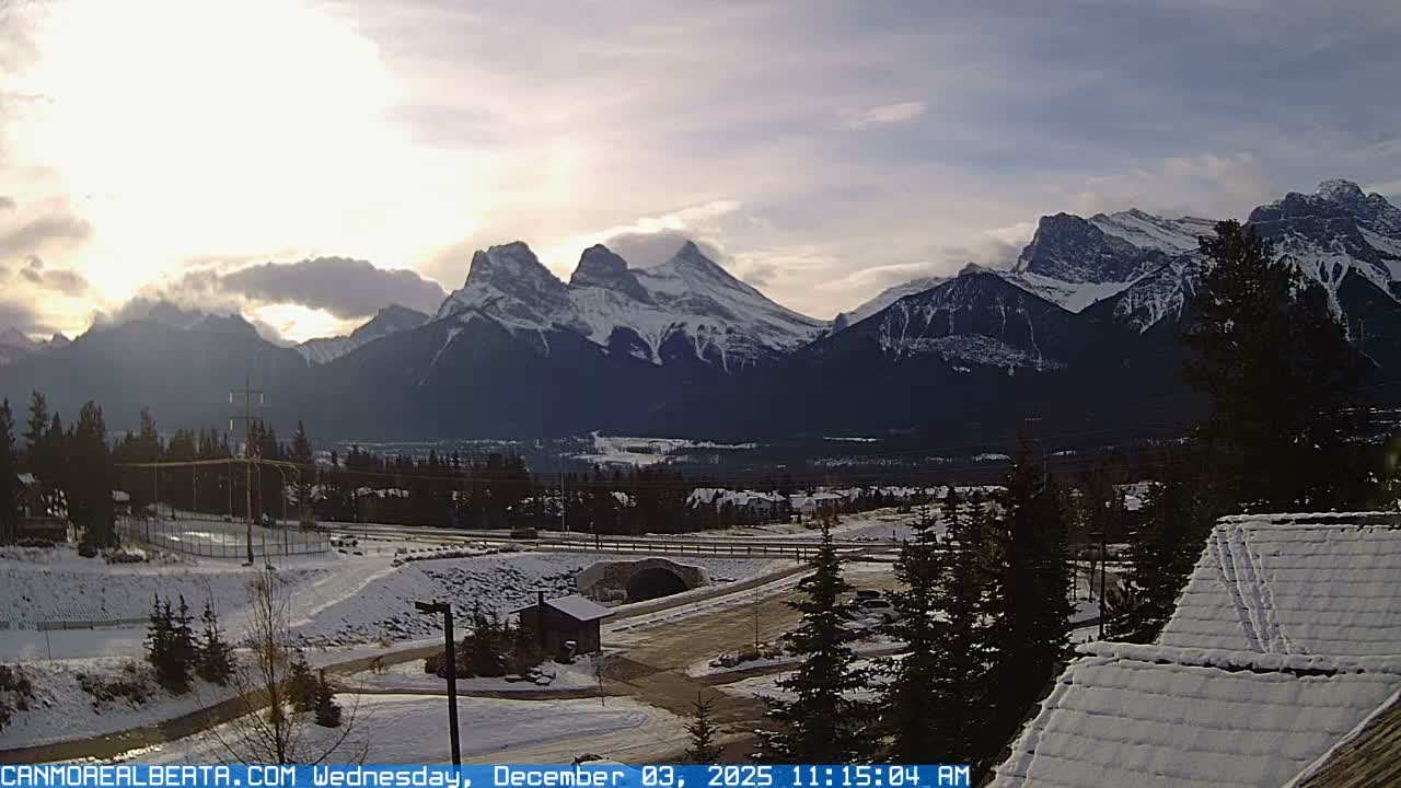 Canmore, Three Sisters Mountains View from Canmore City Live Cam - Canmore, Alberta's Rockies, Alberta, Canada