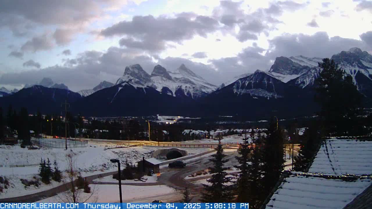 Canmore, Three Sisters Mountains View from Canmore City Live Cam - Canmore, Alberta's Rockies, Alberta, Canada
