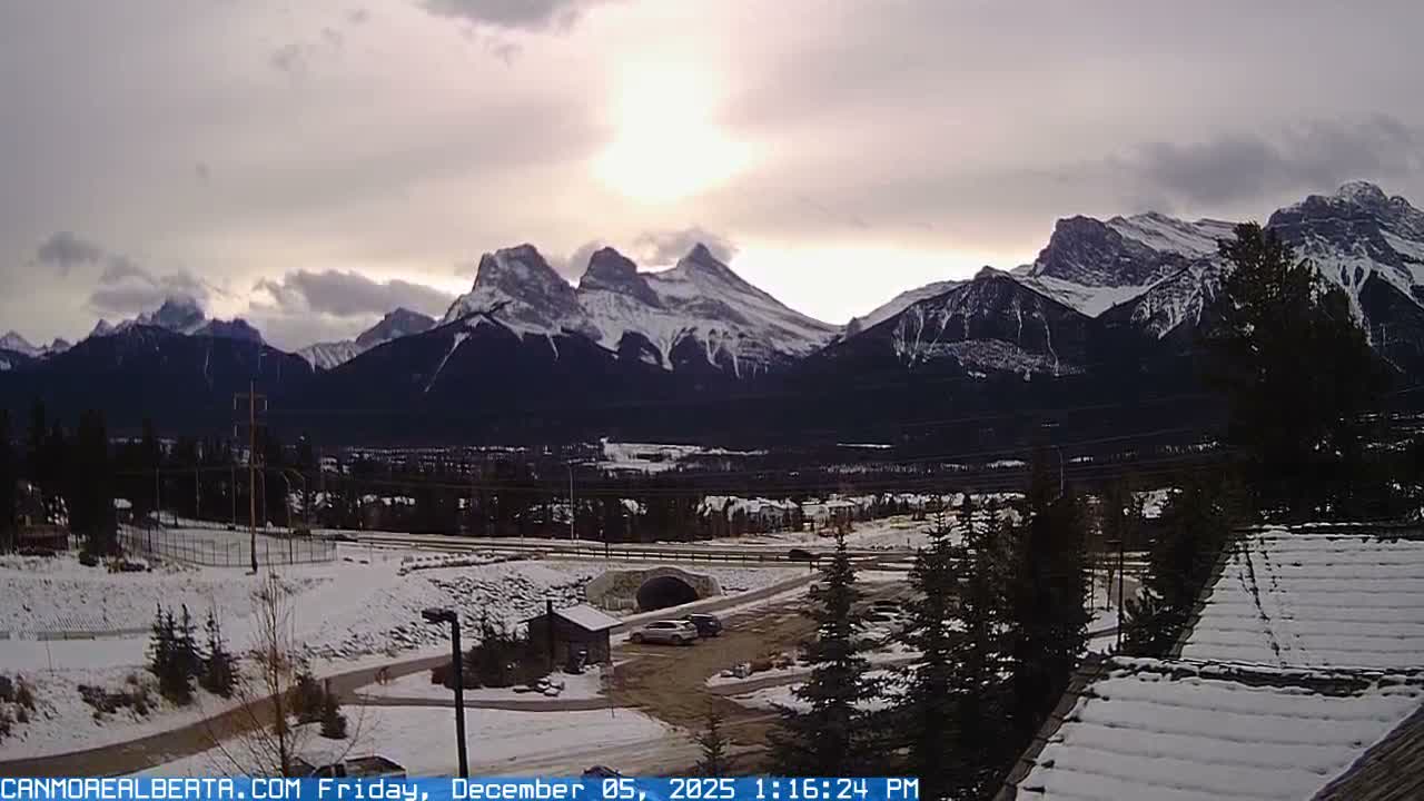 Canmore, Three Sisters Mountains View from Canmore City Live Cam - Canmore, Alberta's Rockies, Alberta, Canada