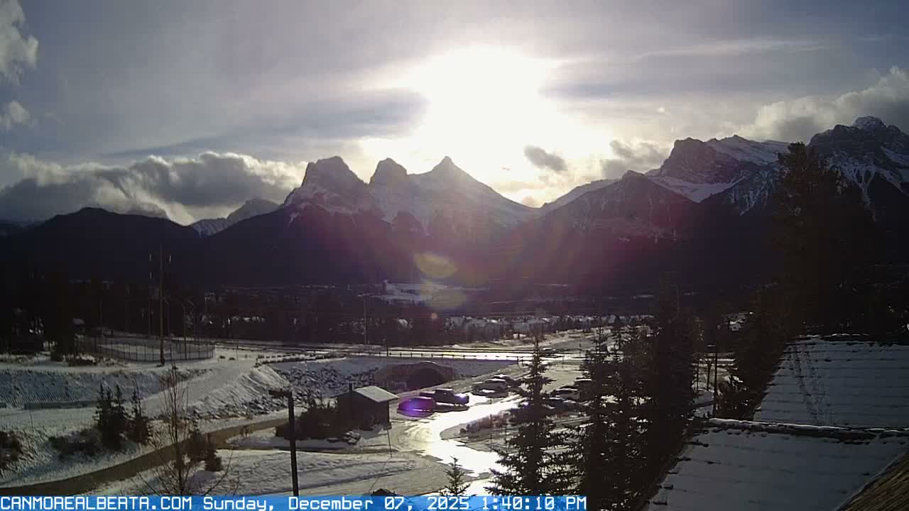 Canmore, Three Sisters Mountains View from Canmore City Live Cam - Canmore, Alberta's Rockies, Alberta, Canada