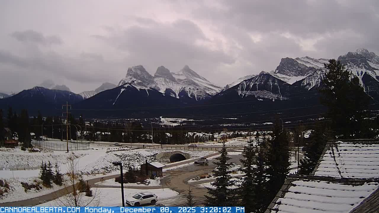 Canmore, Three Sisters Mountains View from Canmore City Live Cam - Canmore, Alberta's Rockies, Alberta, Canada