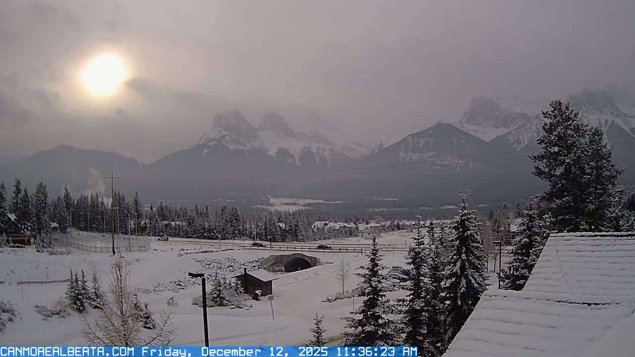 Canmore, Three Sisters Mountains View from Canmore City Live Cam - Canmore, Alberta's Rockies, Alberta, Canada
