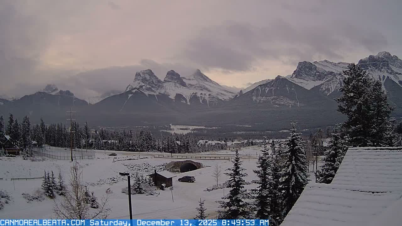 Canmore, Three Sisters Mountains View from Canmore City Live Cam - Canmore, Alberta's Rockies, Alberta, Canada