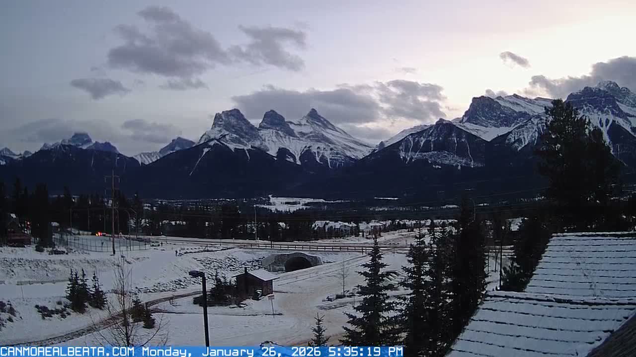 Canmore, Three Sisters Mountains View from Canmore City Live Cam - Canmore, Alberta's Rockies, Alberta, Canada