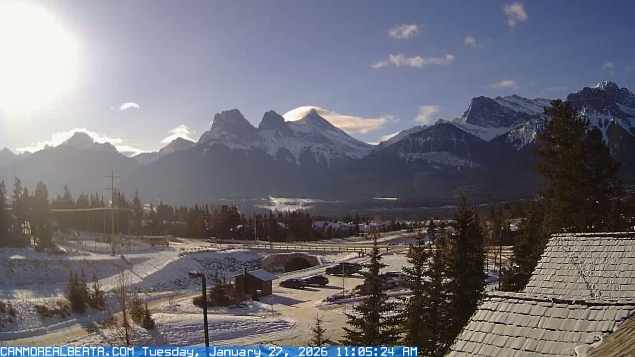 Canmore, Three Sisters Mountains View from Canmore City Live Cam - Canmore, Alberta's Rockies, Alberta, Canada