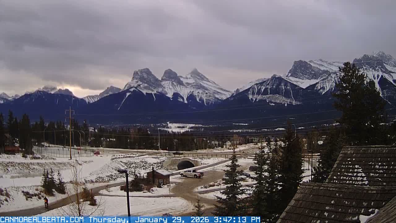 Canmore, Three Sisters Mountains View from Canmore City Live Cam - Canmore, Alberta's Rockies, Alberta, Canada