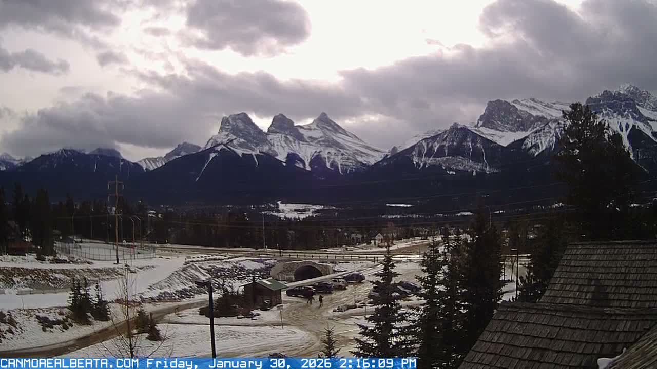 Canmore, Three Sisters Mountains View from Canmore City Live Cam - Canmore, Alberta's Rockies, Alberta, Canada