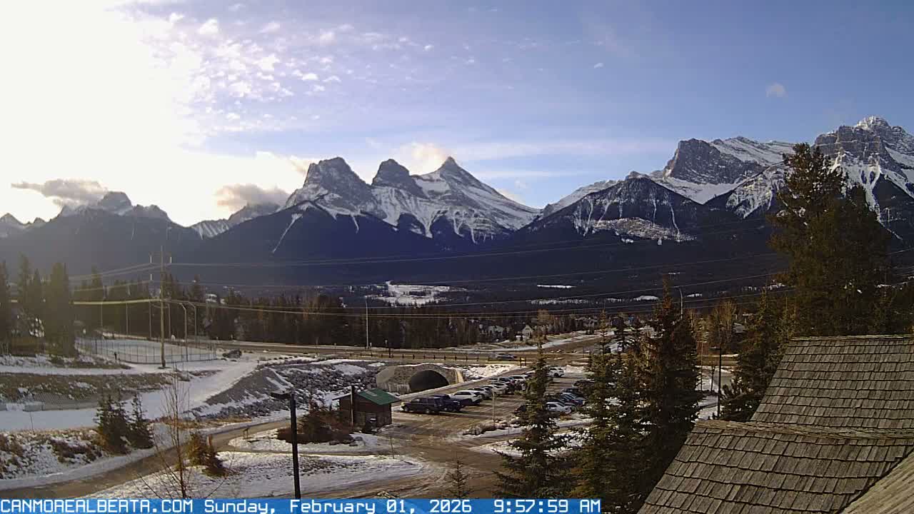 Canmore, Three Sisters Mountains View from Canmore City Live Cam - Canmore, Alberta's Rockies, Alberta, Canada