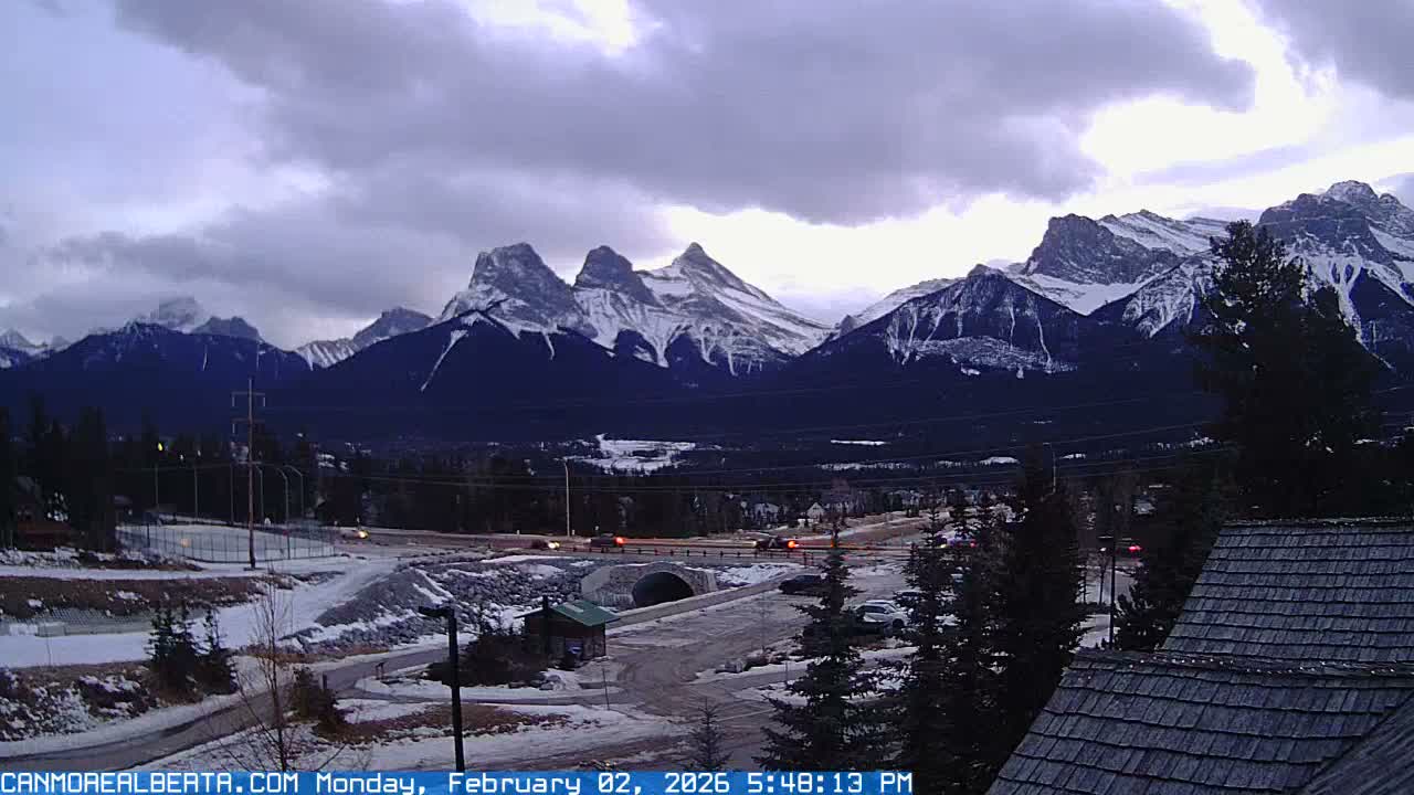 Canmore, Three Sisters Mountains View from Canmore City Live Cam - Canmore, Alberta's Rockies, Alberta, Canada
