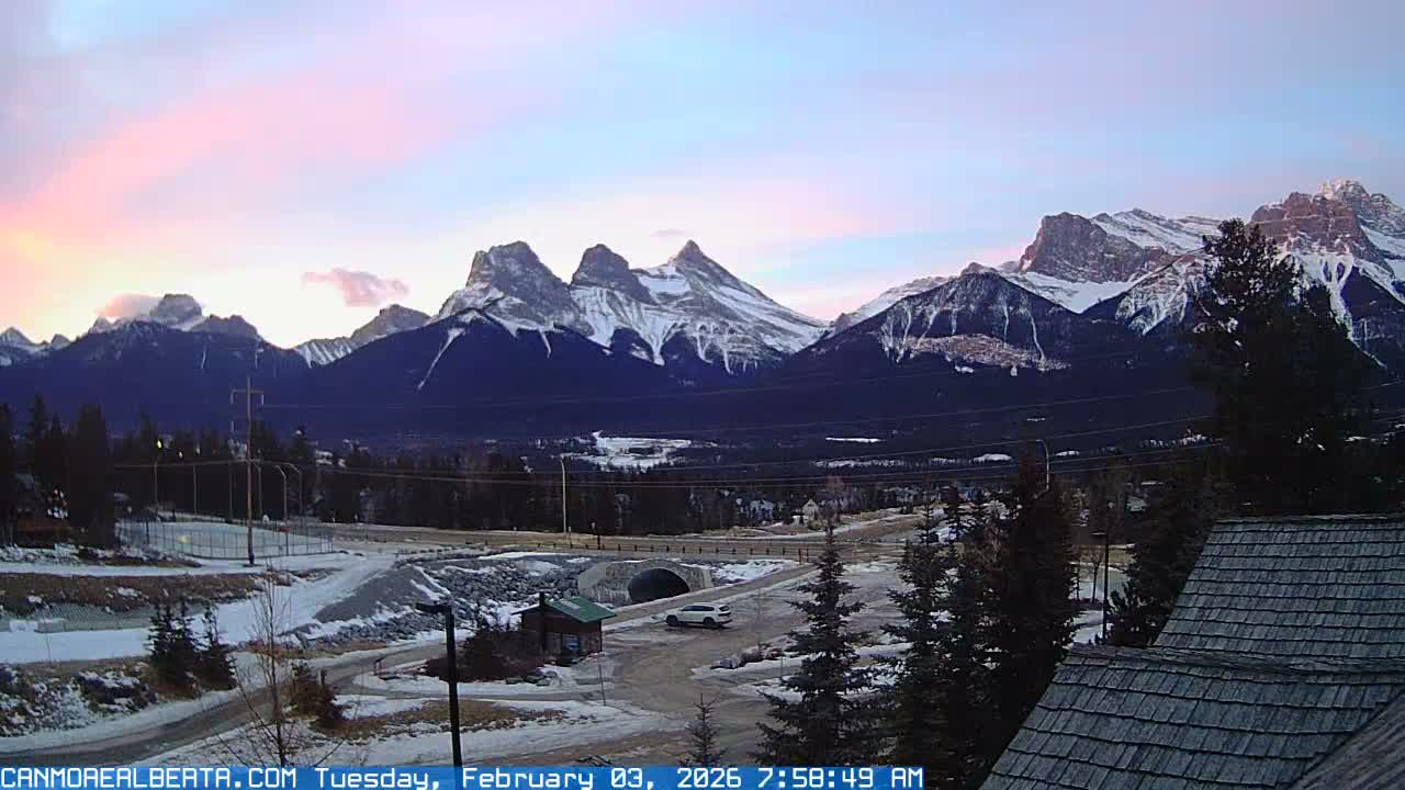 Canmore, Three Sisters Mountains View from Canmore City Live Cam - Canmore, Alberta's Rockies, Alberta, Canada
