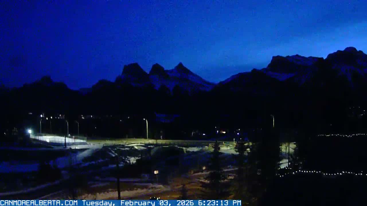 Canmore, Three Sisters Mountains View from Canmore City Live Cam - Canmore, Alberta's Rockies, Alberta, Canada