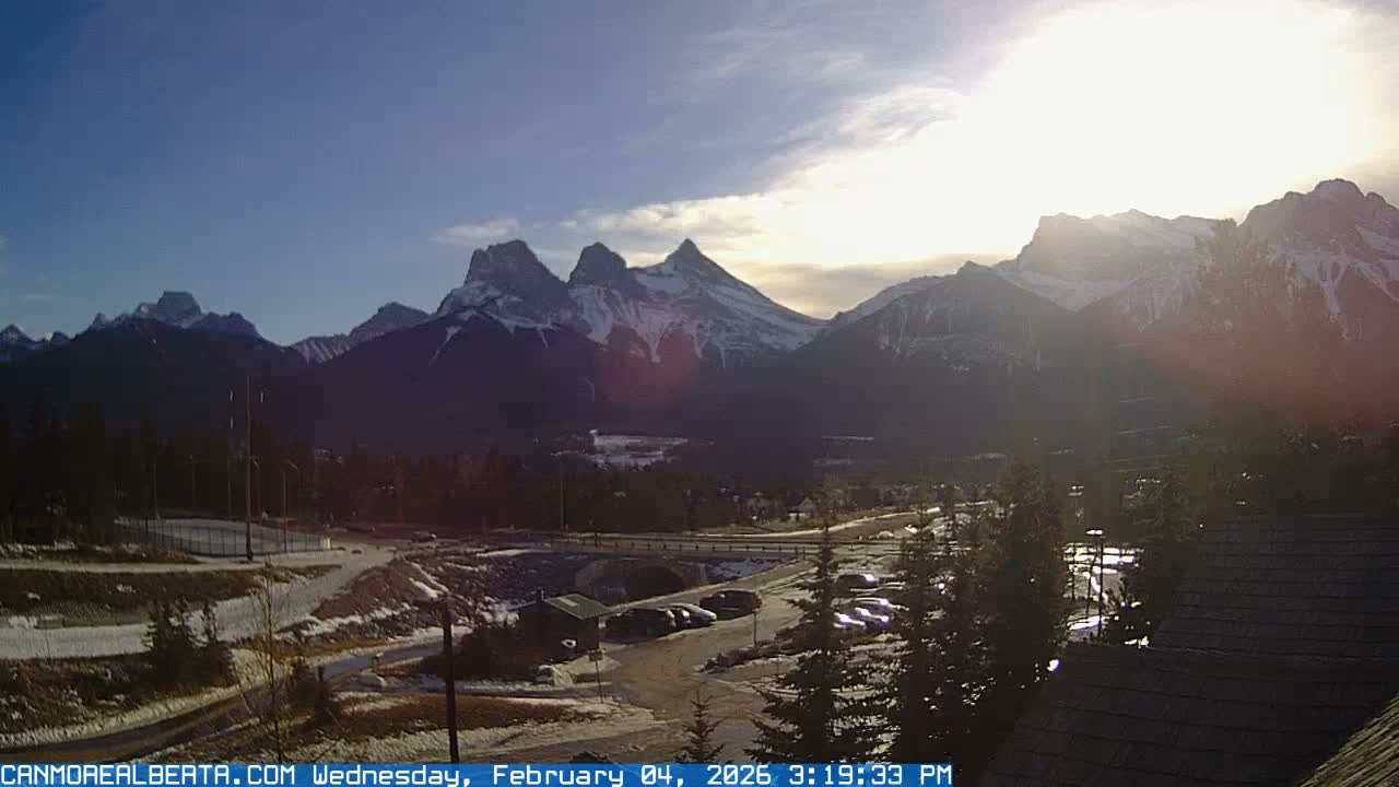 Canmore, Three Sisters Mountains View from Canmore City Live Cam - Canmore, Alberta's Rockies, Alberta, Canada