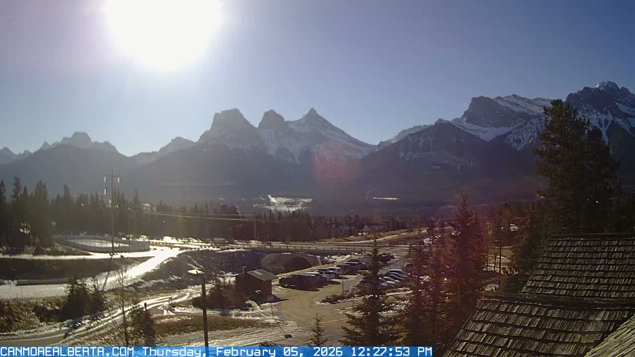 Canmore, Three Sisters Mountains View from Canmore City Live Cam - Canmore, Alberta's Rockies, Alberta, Canada