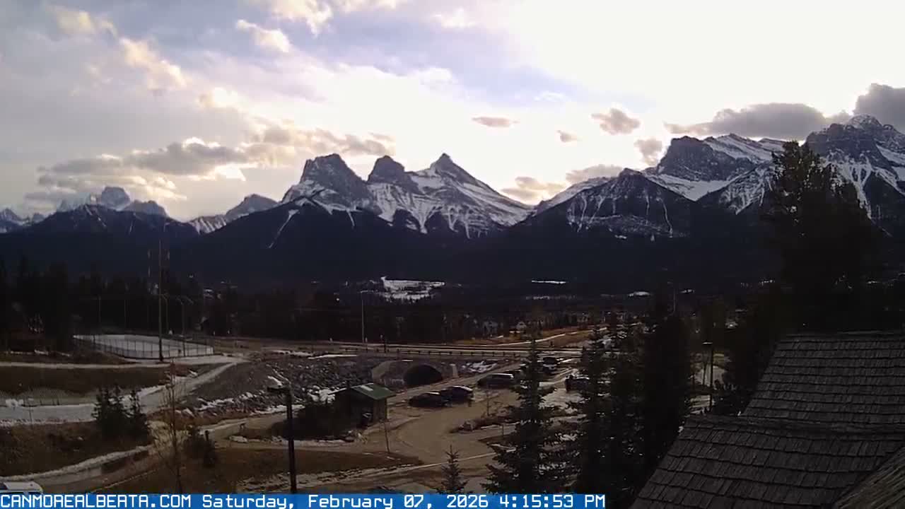 Canmore, Three Sisters Mountains View from Canmore City Live Cam - Canmore, Alberta's Rockies, Alberta, Canada