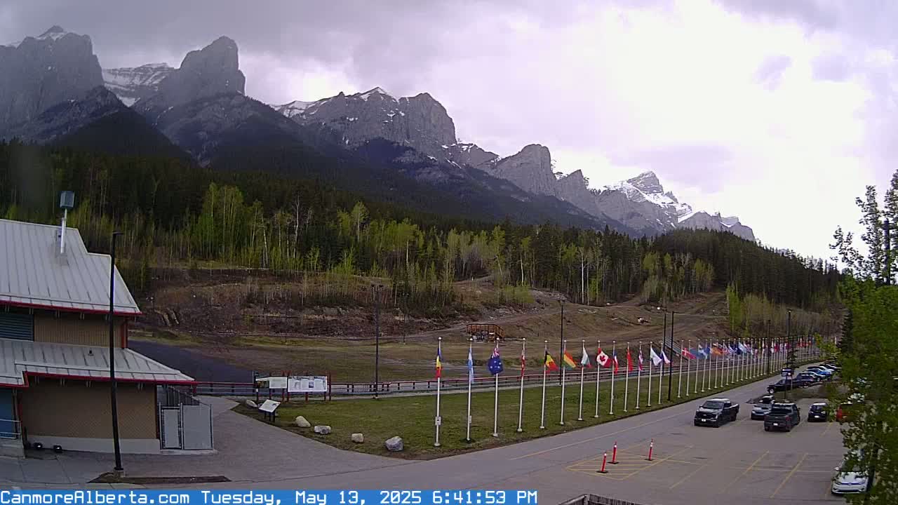 Canmore Nordic Centre Ski Slope & Mt. Rundle View Live Cam - Canmore, Alberta's Rockies, Alberta, Canada