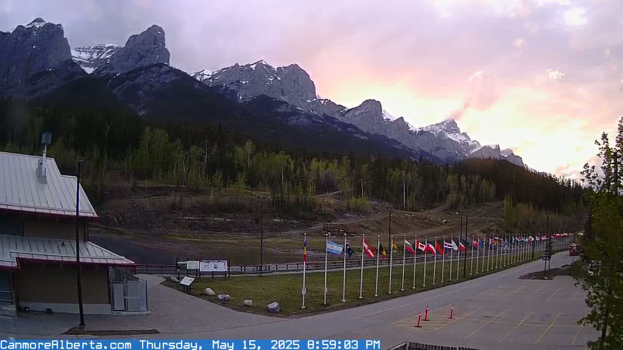 Canmore Nordic Centre Ski Slope & Mt. Rundle View Live Cam - Canmore, Alberta's Rockies, Alberta, Canada