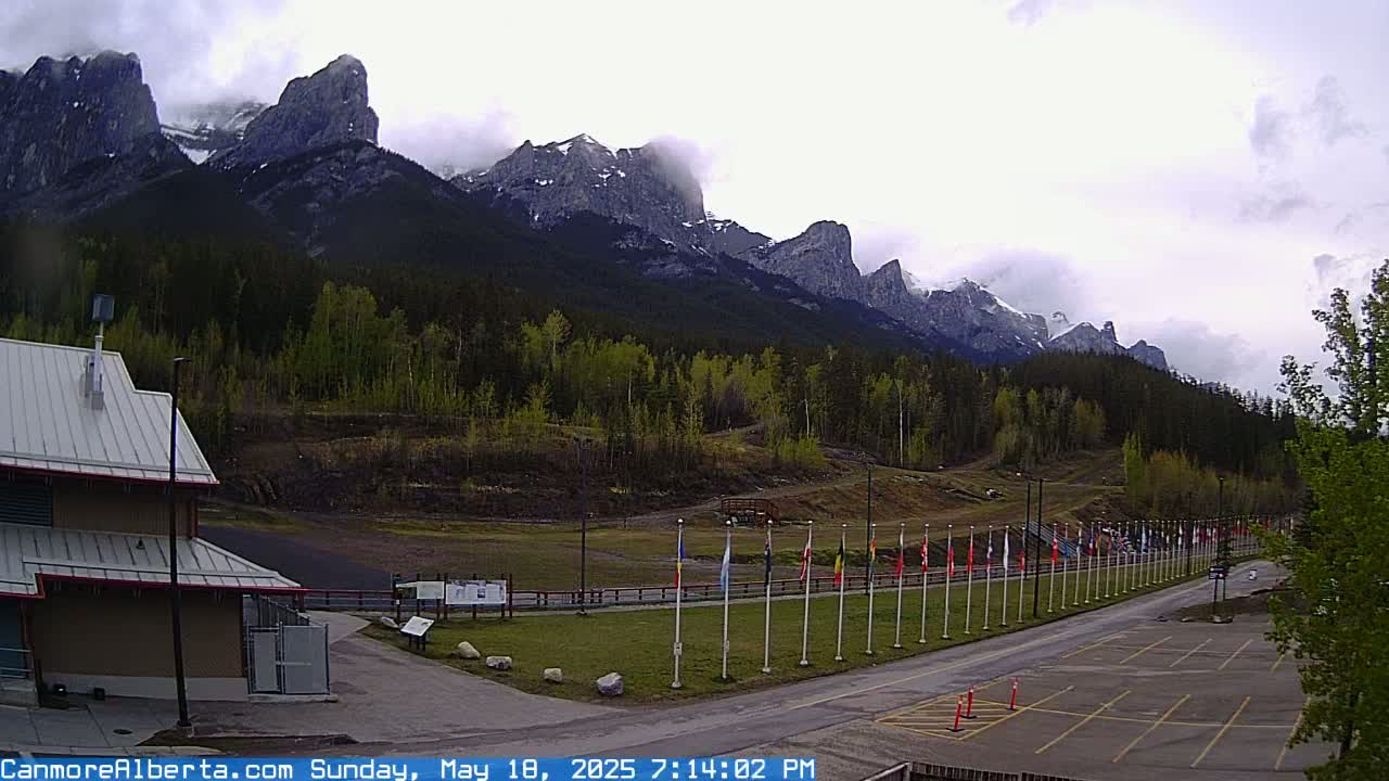 Canmore Nordic Centre Ski Slope & Mt. Rundle View Live Cam - Canmore, Alberta's Rockies, Alberta, Canada
