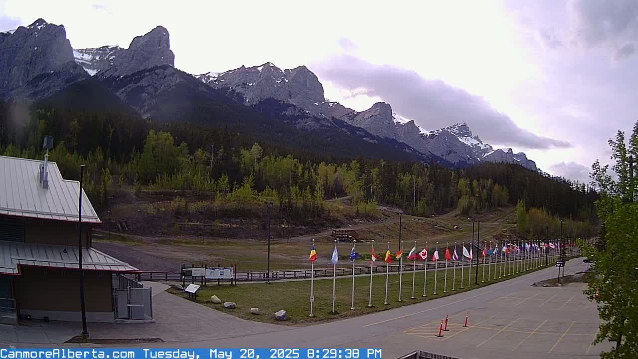 Canmore Nordic Centre Ski Slope & Mt. Rundle View Live Cam - Canmore, Alberta's Rockies, Alberta, Canada