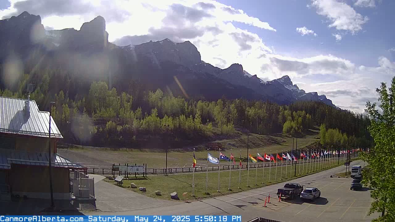 Canmore Nordic Centre Ski Slope & Mt. Rundle View Live Cam - Canmore, Alberta's Rockies, Alberta, Canada