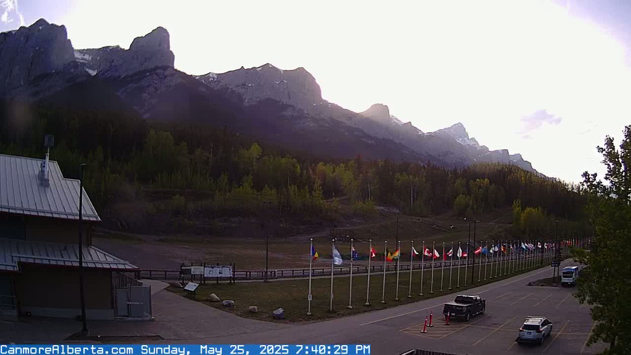 Canmore Nordic Centre Ski Slope & Mt. Rundle View Live Cam - Canmore, Alberta's Rockies, Alberta, Canada