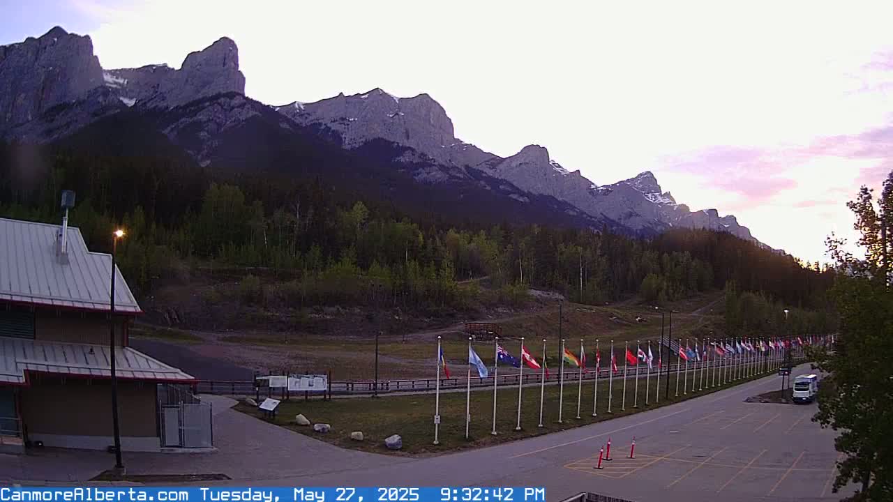 Canmore Nordic Centre Ski Slope & Mt. Rundle View Live Cam - Canmore, Alberta's Rockies, Alberta, Canada