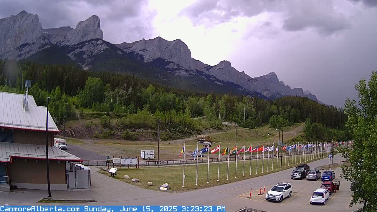 Canmore Nordic Centre Ski Slope & Mt. Rundle View Live Cam - Canmore, Alberta's Rockies, Alberta, Canada