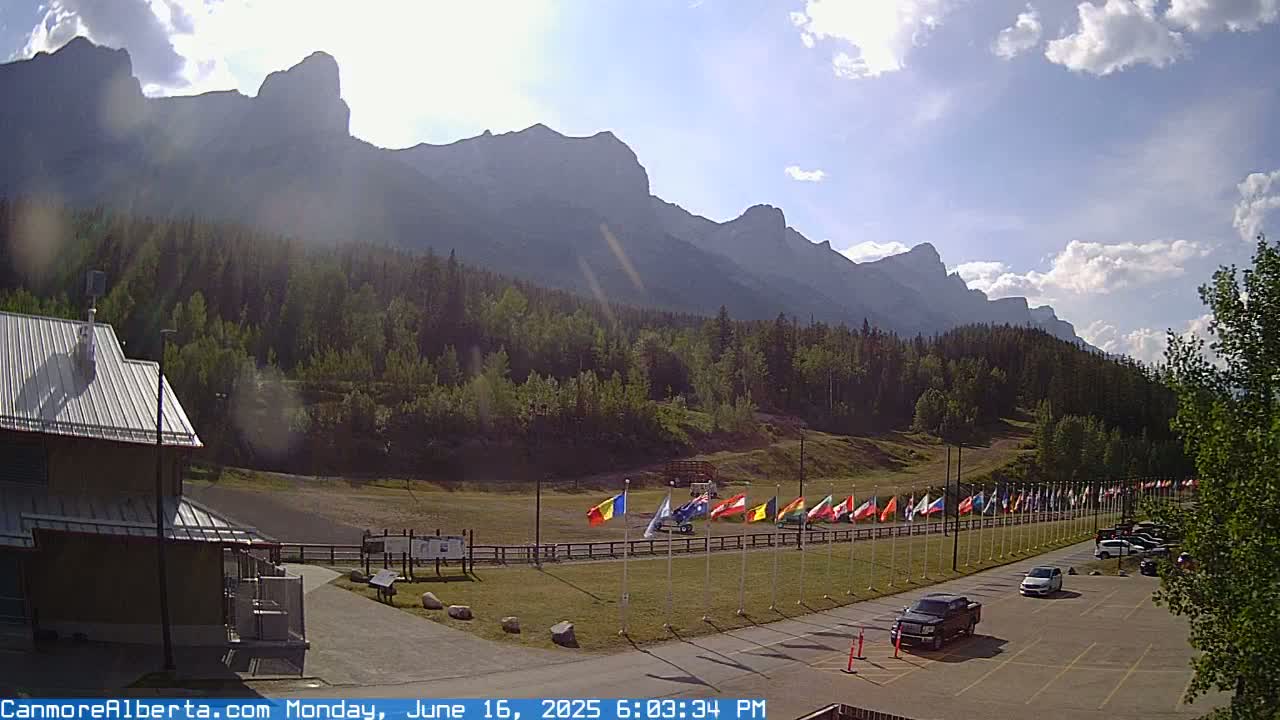 Canmore Nordic Centre Ski Slope & Mt. Rundle View Live Cam - Canmore, Alberta's Rockies, Alberta, Canada