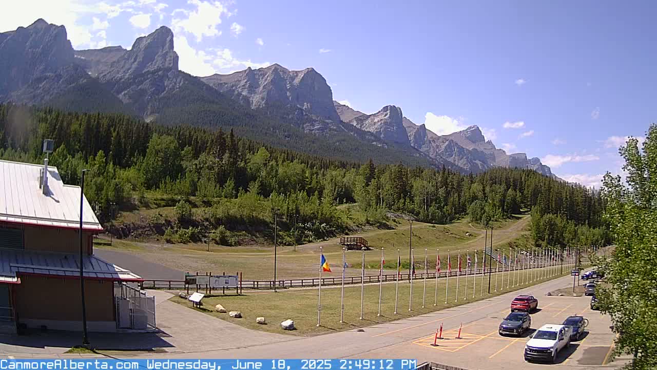 Canmore Nordic Centre Ski Slope & Mt. Rundle View Live Cam - Canmore, Alberta's Rockies, Alberta, Canada